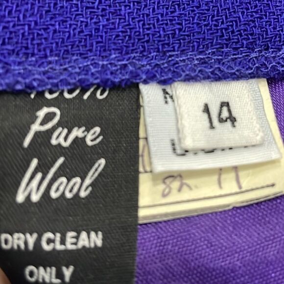 David Hayes 100% Wool Vintage Coat Pant Suit 80s Sz 14 Purple Toggle Pockets - Picture 13 of 15